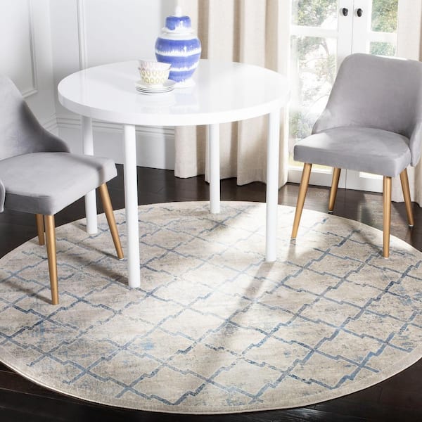 Brentwood Light Gray/Blue 7 ft. x 7 ft. Round Border Distressed Area Rug