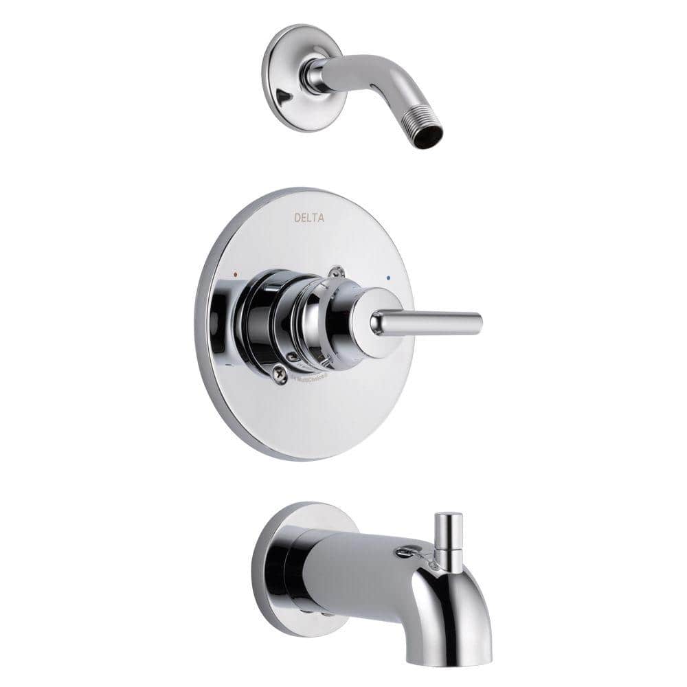 Delta Trinsic 1 Handle Tub And Shower Faucet Trim Kit In Chrome With Less Shower Head Valve And Showerhead Not Included T14459 Lhd The Home Depot