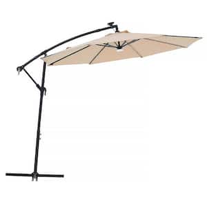 10 ft. Outdoor Cantilever Solar LED Patio Offset Hanging Umbrella in Beige