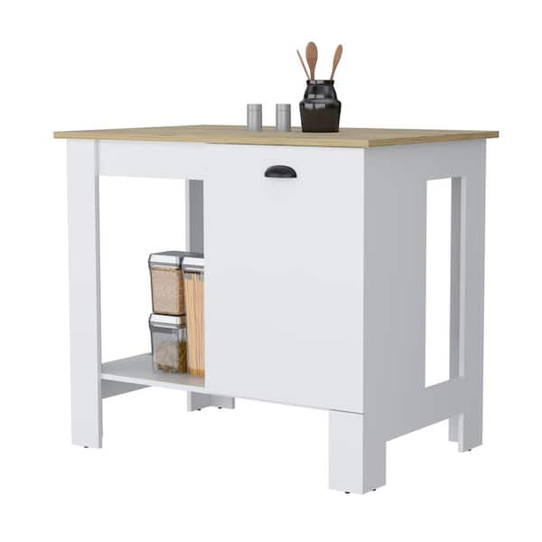 Multi-Colored Wood 40.5 in. Kitchen Island with Single Door and Lower Open Shelf