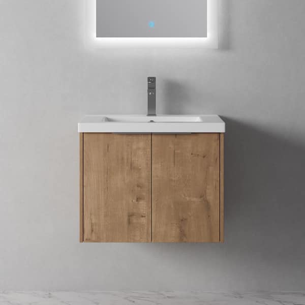24 in. W x 18.1 in. D x 19.3 in. H Single Sink Floating Bath Vanity in Imitative Oak with White Resin Top