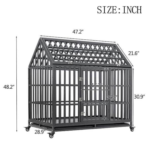 Tunearary Large Heavy Duty Metal Black Dog Crate Dog Kennel with 1