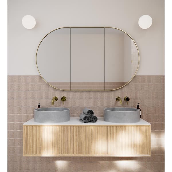 Glass Warehouse Nia 48 in. W x 30 in. H x 5 in. D Satin Brass Recessed Medicine Cabinet with Mirror