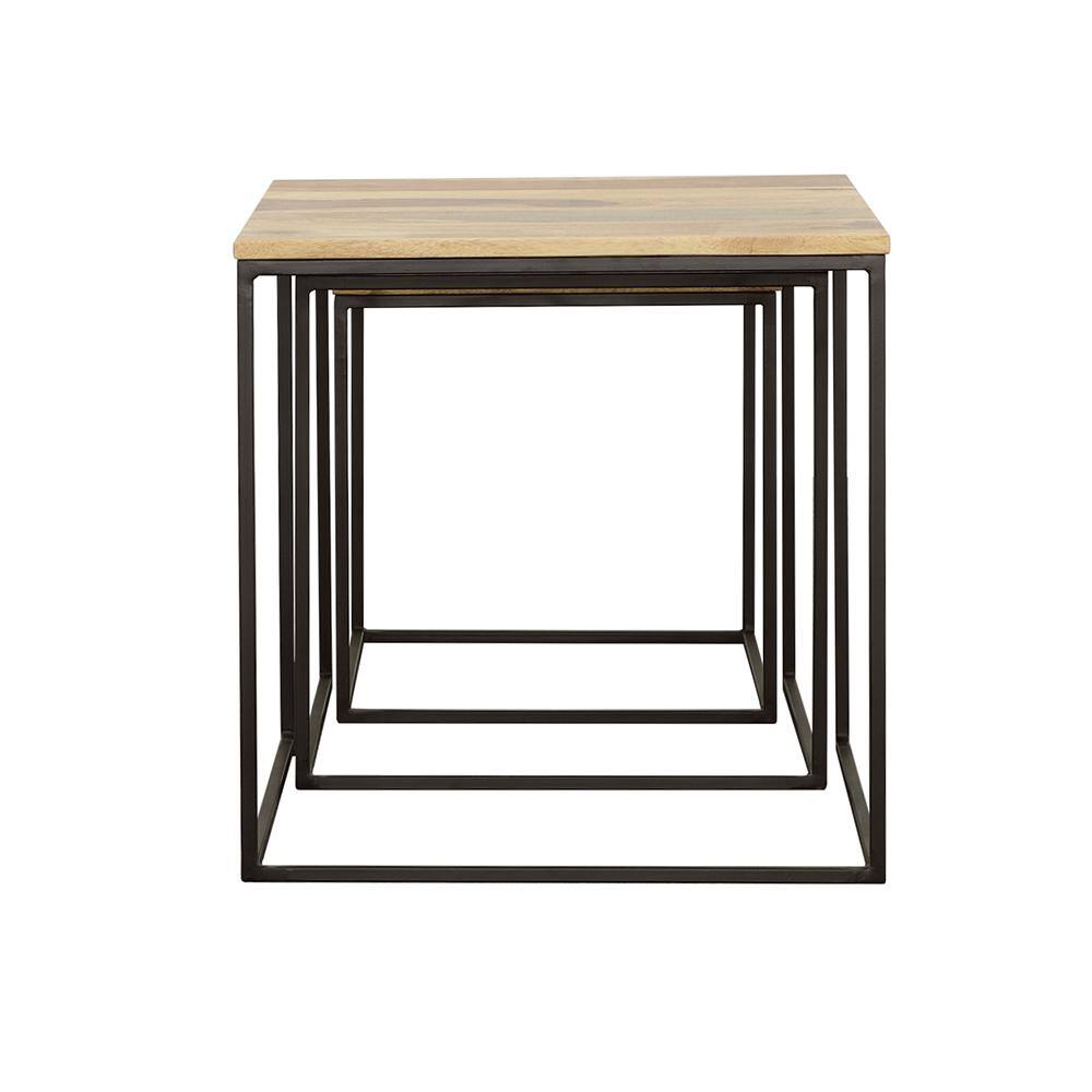 Belcourt Sheesham Wood and Black Metal 20'' Square Nesting Tables