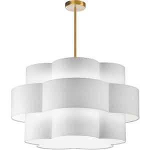 Phlox 4 Light Aged Brass Shaded Chandelier with White Fabric Shade