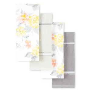 Amber Floral Yellow/Coral Cotton Kitchen Towel Set (2-Pack)