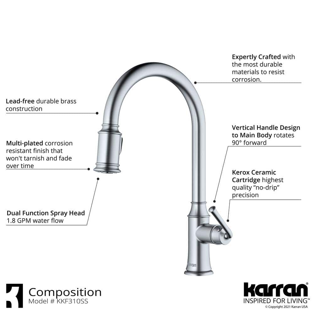 Auburn Stainless Steel Single Handle Pull Down Kitchen Faucet