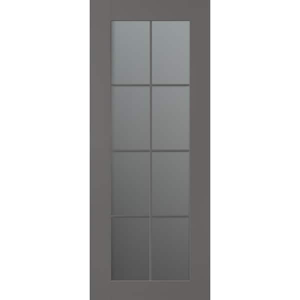 Belldinni Vona 28 in. x 96 in. 8-Lite No Bore Solid Core Frosted Glass Gray Matte Composite Interior Door Slab