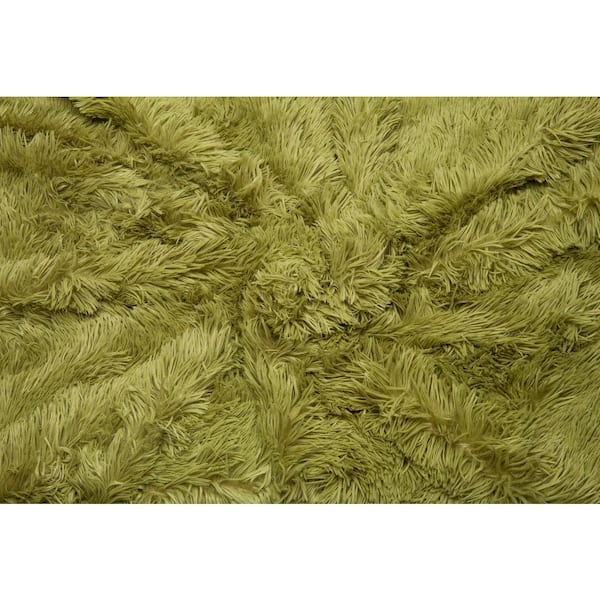 CHANASYA Solid Olive Green Shaggy Faux Long Fur Polyester Throw