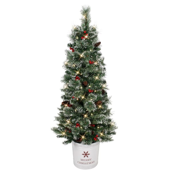 4.5 ft. Pre-Lit Potted Pine Artificial Christmas Tree