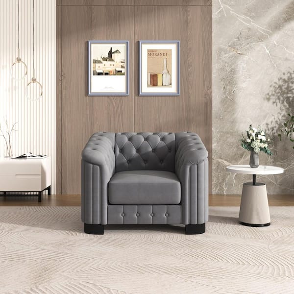 Polibi 41.5 in. Square Arm Velvet Rectangle Sofa with Thick Removable Seat Cushion in Gray