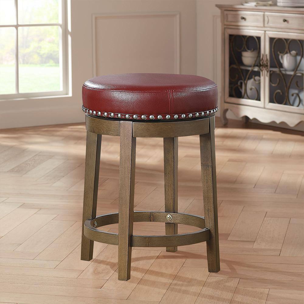 Transitional Red Faux Leather Swivel Counter Stool, Set of 2