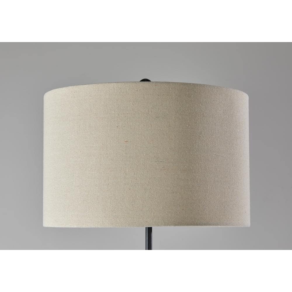 Adjustable Antique Bronze Floor Lamp with Oatmeal Linen Shade
