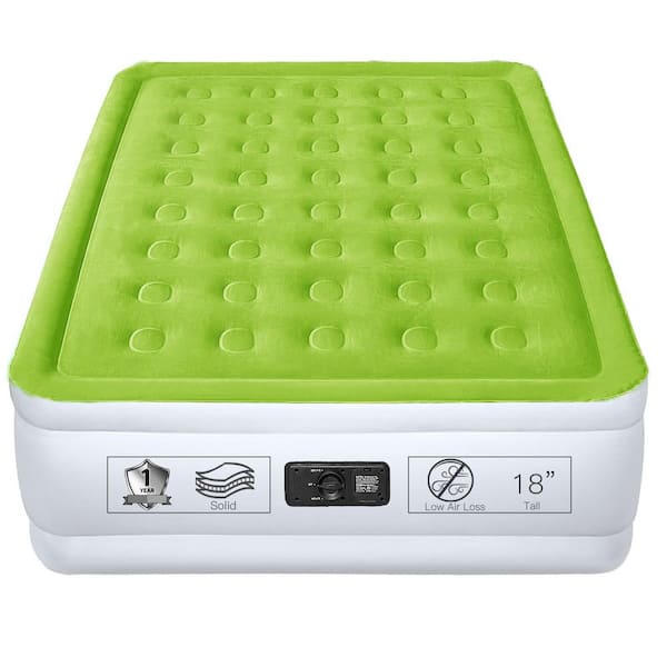 Angel Sar 18 in. Green Queen Air Mattress with Built-in Pump, Raised Inflatable Bed, Blow up Mattress, Camping Airbed