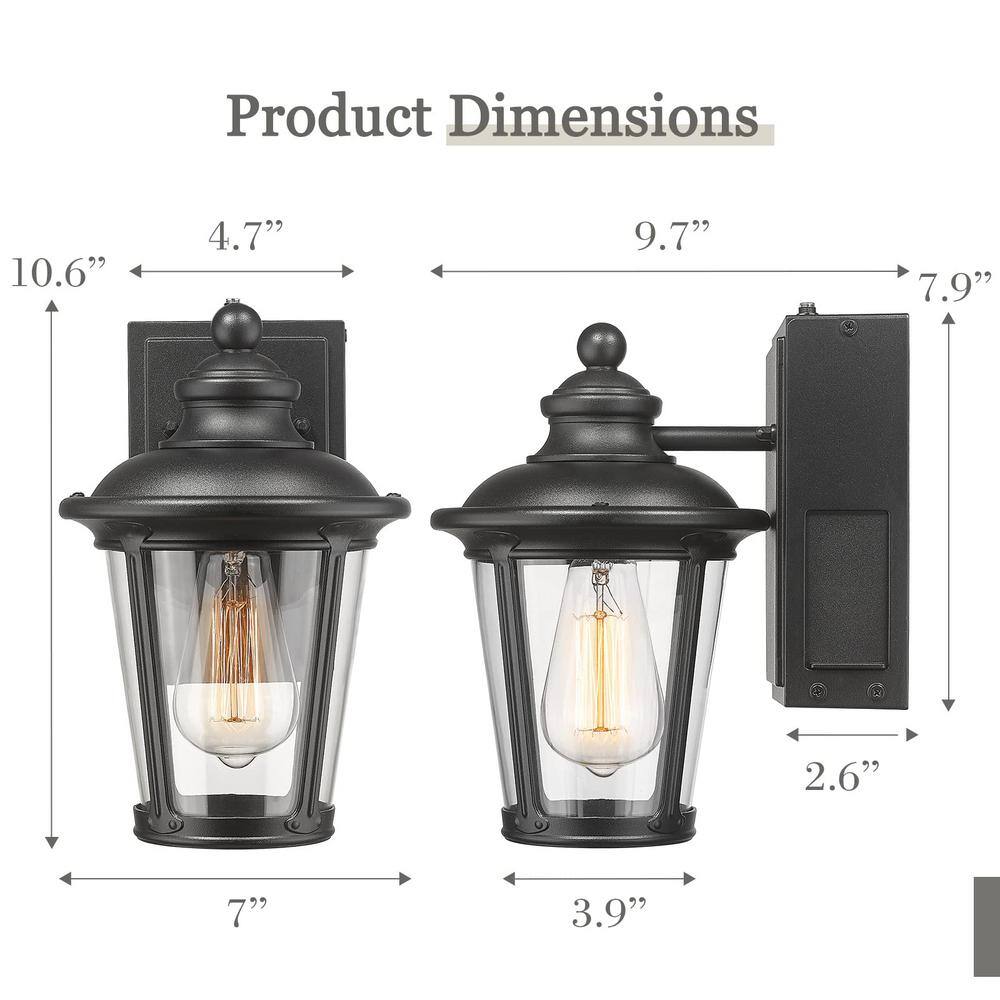 Black Aluminum Outdoor Lantern Sconce with Clear Glass Shade