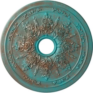1-1/2 in. x 23-5/8 in. x 23-5/8 in. Polyurethane Rose and Ribbon Ceiling Medallion, Copper Green Patina