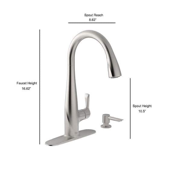 American Standard Lillian Single Handle Pull Down Sprayer Kitchen Faucet With Soap Dispenser In Stainless Steel 4144ssf The Home Depot