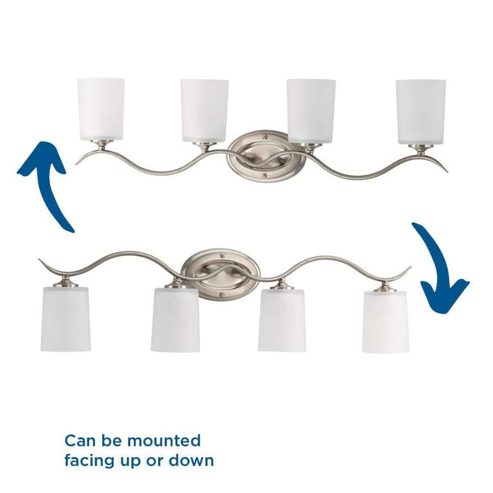 Brushed Nickel 4-Light Bathroom Vanity Fixture with Etched Glass Shades