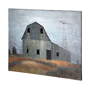 "Old Mill Creek" Grey Barn - Original Hand Painted on Wood Oil Painting 57 in. x 43 in.