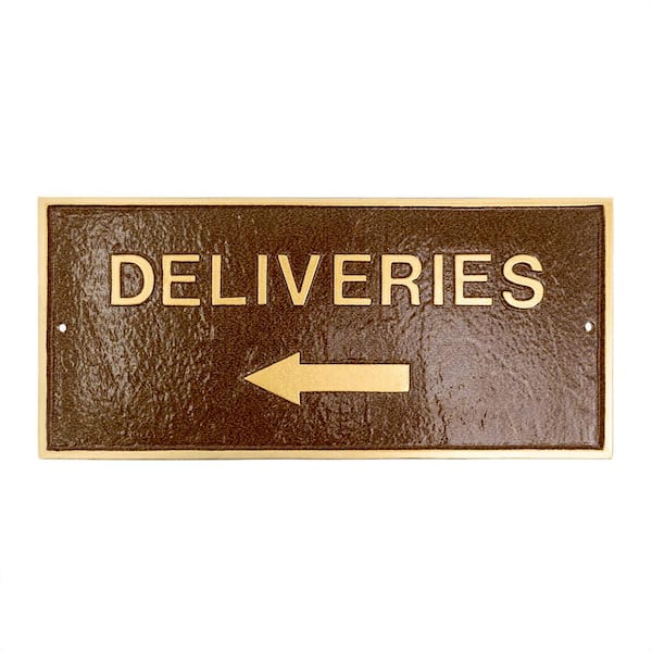 Montague Metal Products 7.25" x 15.25" Deliveries with Left Arrow Standard Rectangle Wall Statement Plaque - Hammered Bronze
