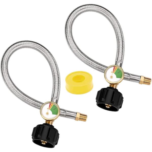 2-Pack 15 Inch Stainless Steel Braided RV Propane Pigtail Hose with Gauge NPT Connector for Outdoor Grills