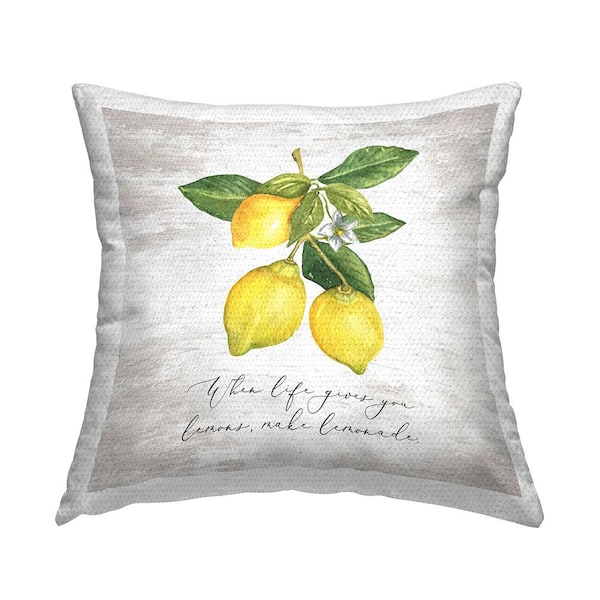 Life Gives You Lemons Beige Square Outdoor Throw Pillow