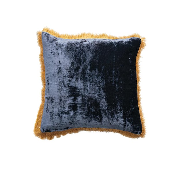 Creative Co op Navy Throw Pillow with Gold Fringe