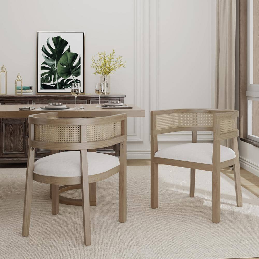 Elev Beige and Natural Fabric Upholstered Dining Chairs, Set of 2 price history on PriceWatchPro