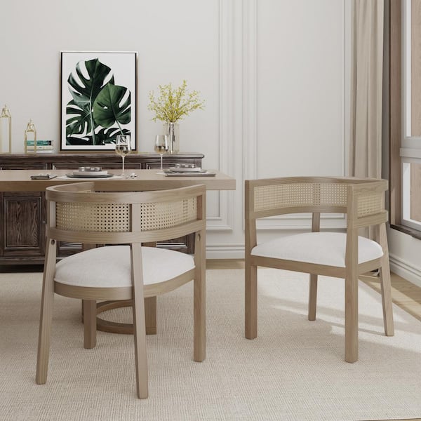 CHRISTOPHER KNIGHT HOME Elev Beige and Natural Fabric Upholstered Dining Chairs, Set of 2