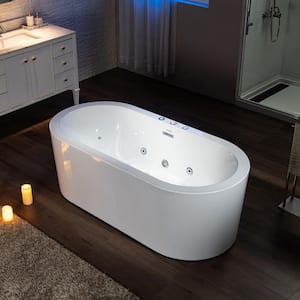 67 in. Acrylic Flatbottom Freestanding Whirlpool and Air with Inline Heater Bathtub,Drain and Overflow Included in White