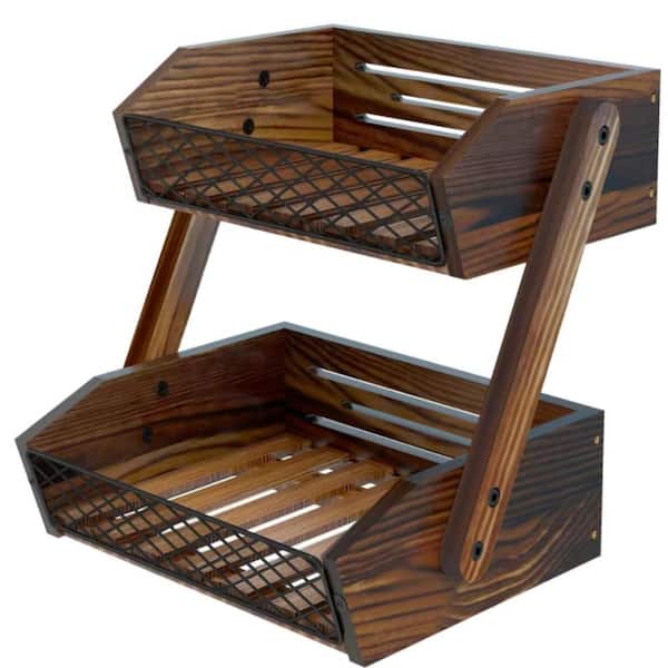 1 Piece 2-Tier Wooden Fruit Basket Set