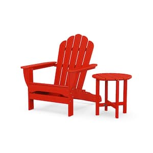 Sunset Red 2-Piece Plastic Patio Conversation Set in Oversized Adirondack Chair with Side Table Monterey Bay