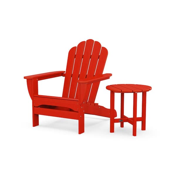 Sunset Red 2-Piece Plastic Patio Conversation Set in Oversized Adirondack Chair with Side Table Monterey Bay