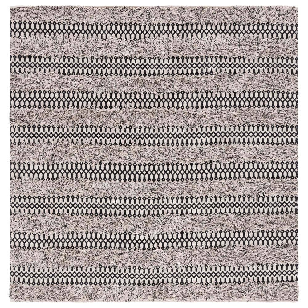 Beach House Chic Handwoven Black & Ivory Cotton 6' Square Rug