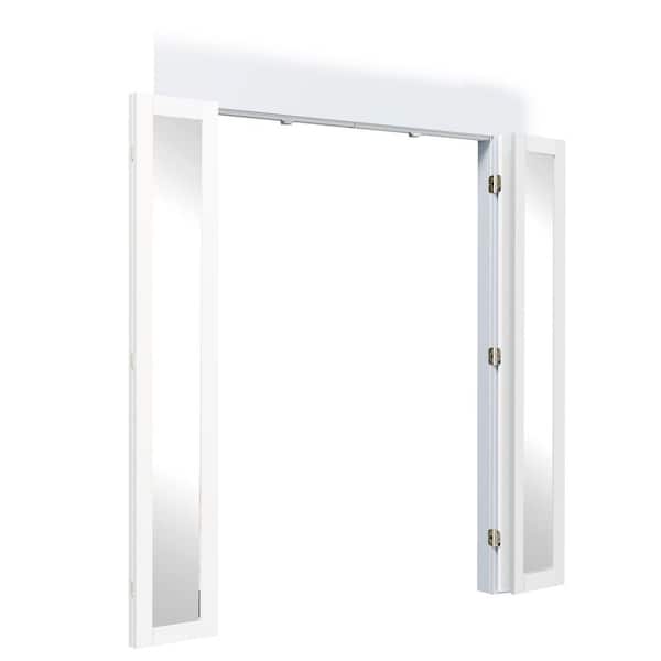 TENONER 72 in x 80 in Full Lite, Mirrored Glass, Solid Core, MDF, PVC Covering Compack 180 Bi-Fold Door with Hardware Kits