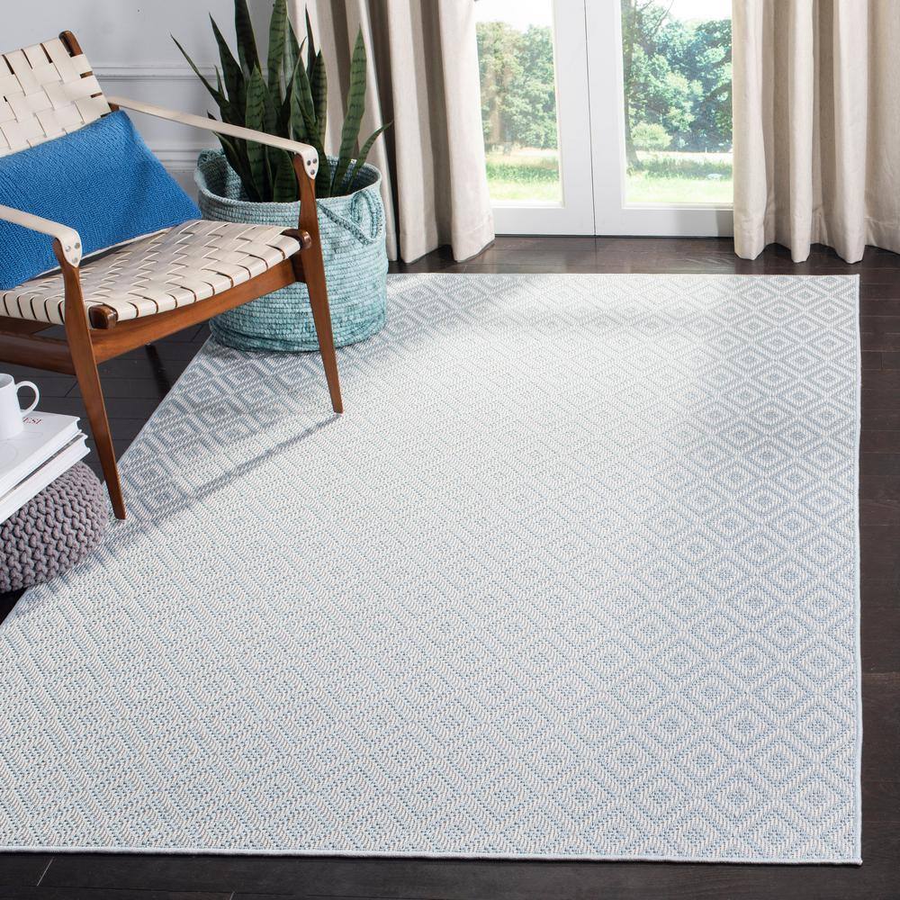 Light Blue Synthetic Flat Woven Rectangular Indoor/Outdoor Rug