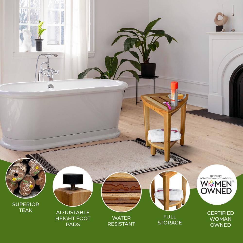 18" EarthyTeak Solid Teak Corner Shower Bench with Shelf