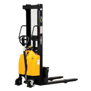 2,000 lb. Capacity 118 in. High Combination Hand Pump and Electric Stacker with Fixed Forks Over Fixed Support Legs