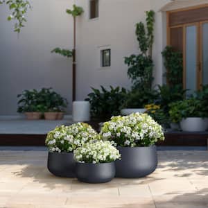 11.5in., 15in., 19in. Dia Granite Gray Extra Large Tall Round Concrete Plant Pot / Planter for Indoor & Outdoor Set of 3