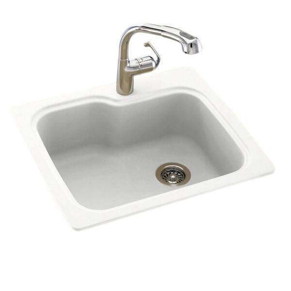 Swan Drop-In/Undermount Solid Surface 25 in. 1-Hole Single Bowl Kitchen Sink in Tahiti White