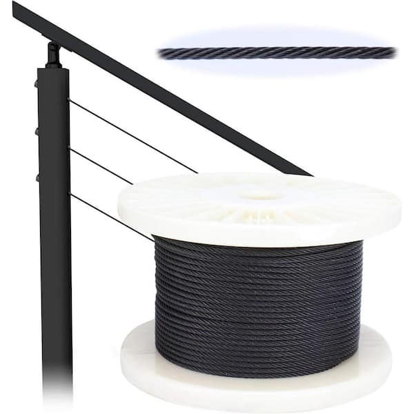 600 ft. 1/8 in. Black Stainless Steel Cable Wire Rope for Indoor/Outdoor Cable Railing Kit