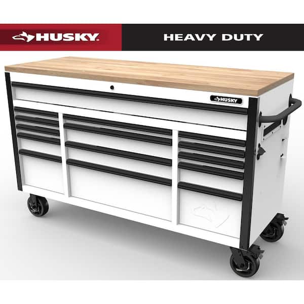 Tool Storage 61 in. W x 23 in. D Heavy Duty White Mobile Workbench Tool Chest