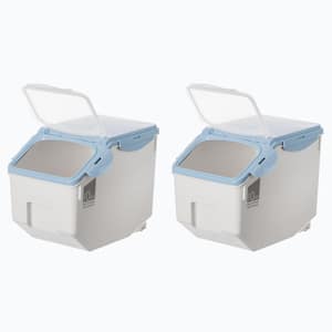 White Plastic Storage Food Holder Containers with a Measuring Cup and Wheels, Medium (Set of 2)