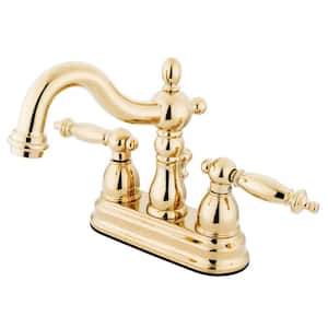 Heritage 4 in. Centerset 2-Handle Bathroom Faucet with Plastic Pop-Up in Polished Brass