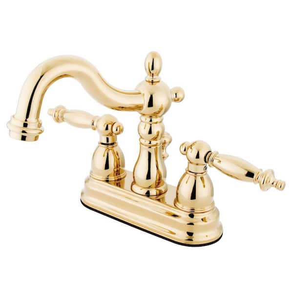 Kingston Brass Heritage 4 in. Centerset 2-Handle Bathroom Faucet with Plastic Pop-Up in Polished Brass