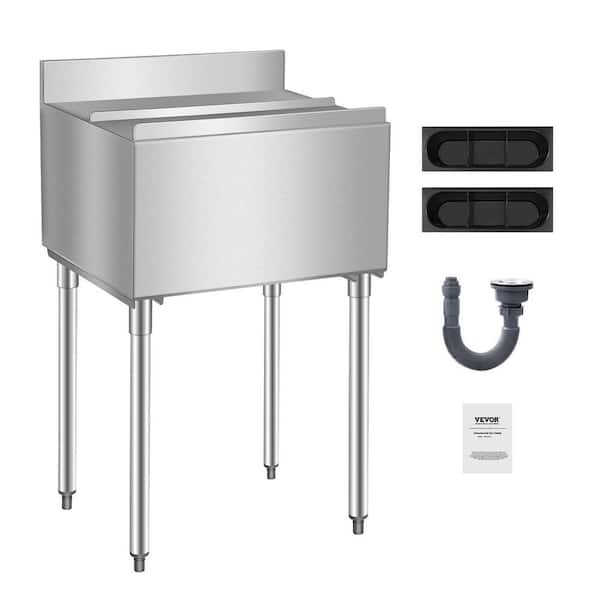 Commercial Ice Bin, 61 L Underbar Ice Chest, 24 x 19 x 37 in., Stainless Steel Sliding Lid Bottle Holders Bullet Feet
