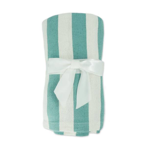 Bay Aqua Blue Hand-Woven Striped Coastal All Natural Cotton Throw