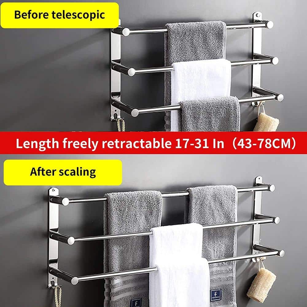 Adjustable Stainless Steel Triple Bar Wall Mounted Towel Rack