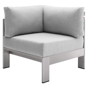 Shore Silver Sunbrella Fabric Aluminum Corner Outdoor Sectional Chair with Gray Cushions
