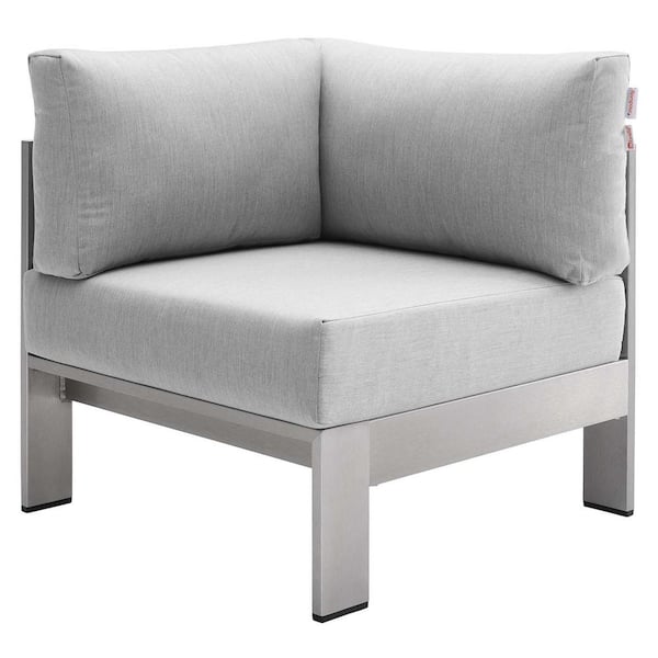 MODWAY Shore Silver Sunbrella Fabric Aluminum Corner Outdoor Sectional Chair with Gray Cushions